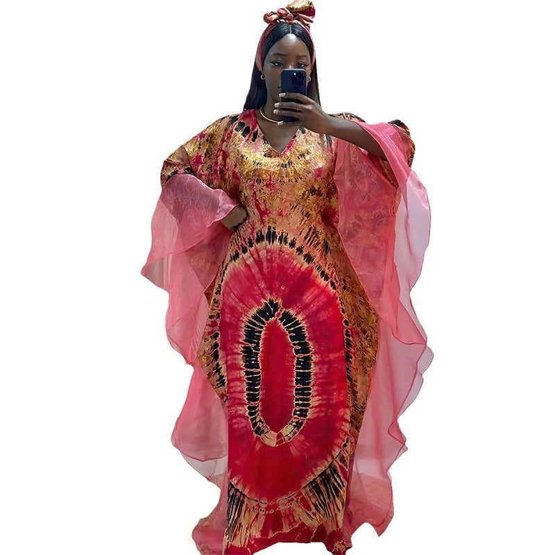 Habit :Robe longue en maille à imprimé ethnique africain avec foulard