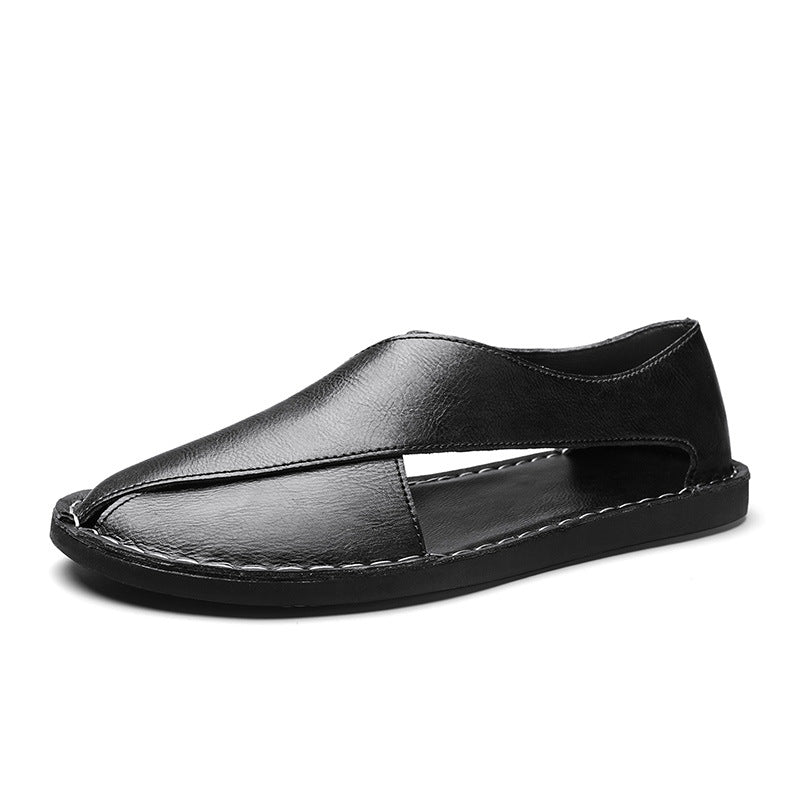 Sandales à enfiler respirantes pour hommes en cuir véritable