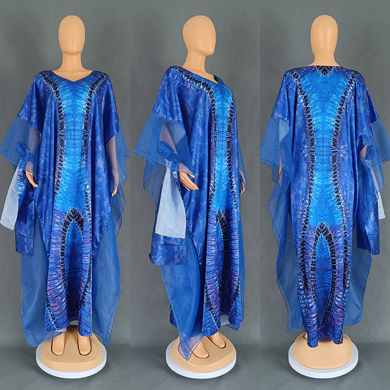 Habit :Robe longue en maille à imprimé ethnique africain avec foulard