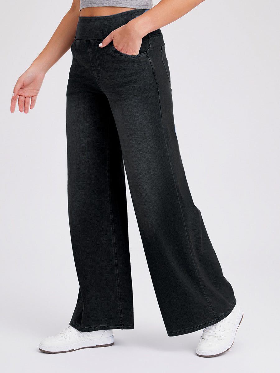 Pantalon en denim large à taille haute pour femme