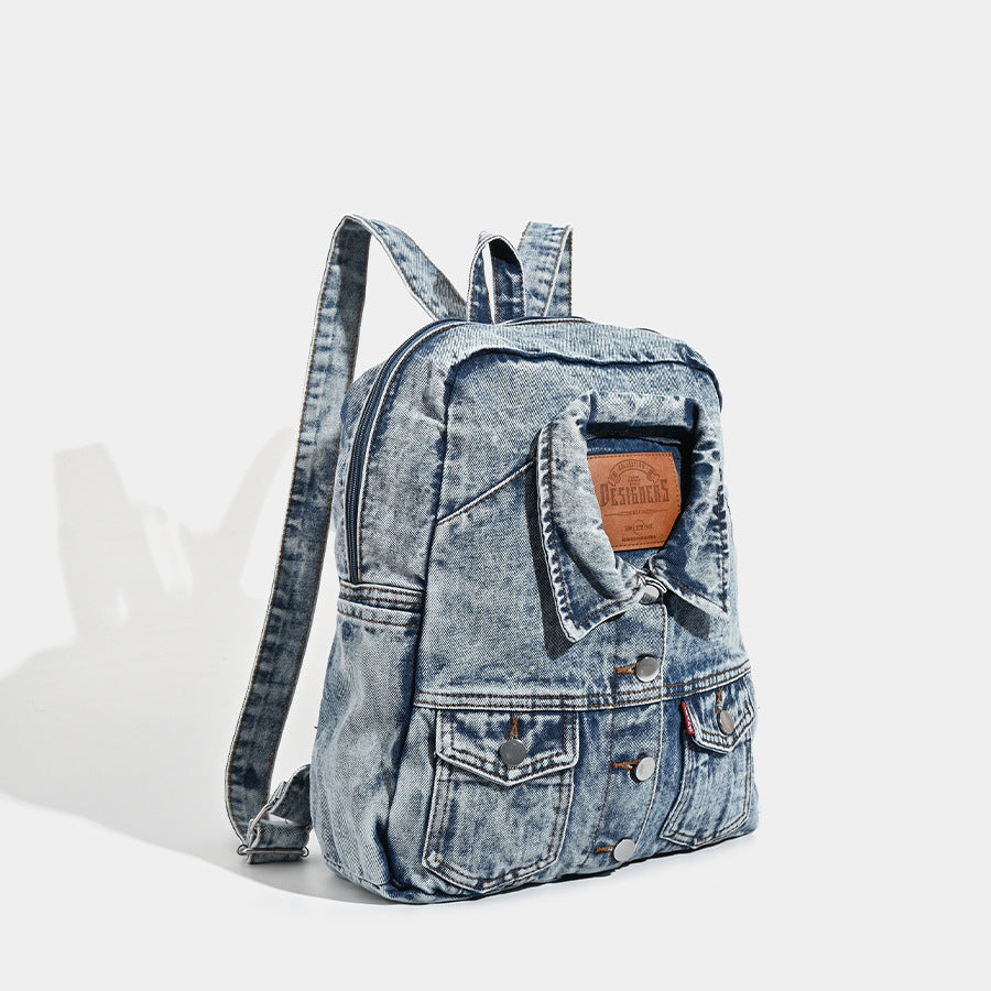 Sac à dos en denim lavé grande capacité