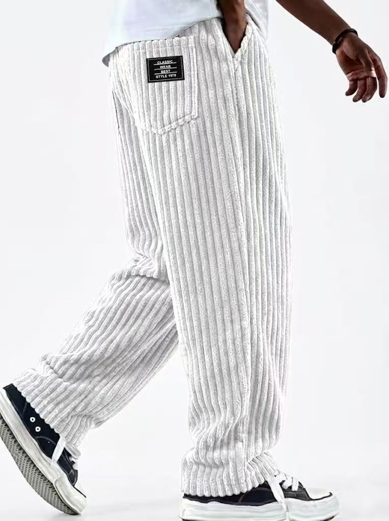 Pantalon décontracté pour hommes en velours côtelé à rayures verticales