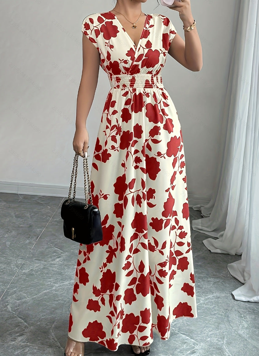 Robe trapèze à imprimé floral et col en V lacé