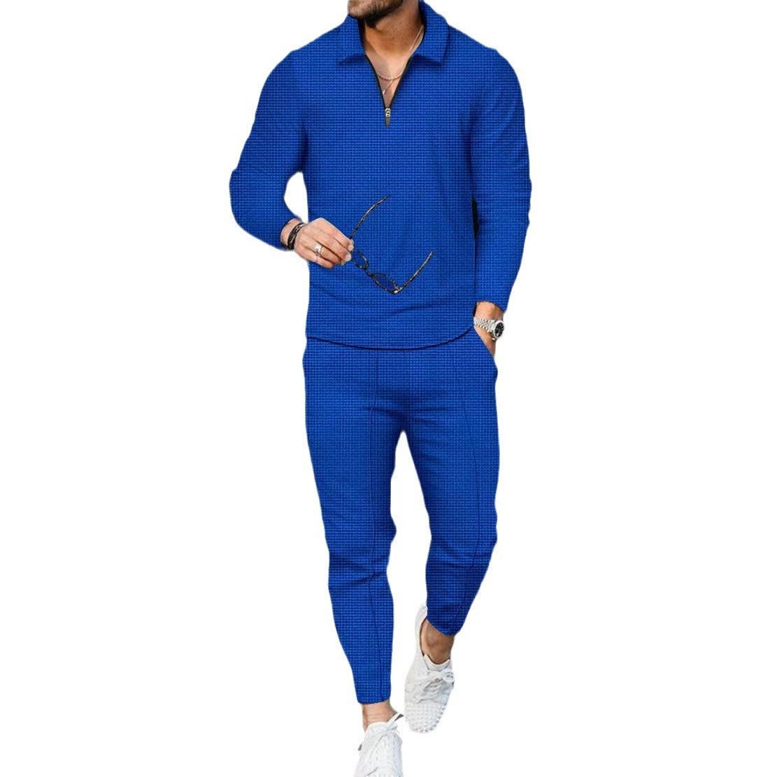 Polo à manches longues texturé pour hommes et pantalon