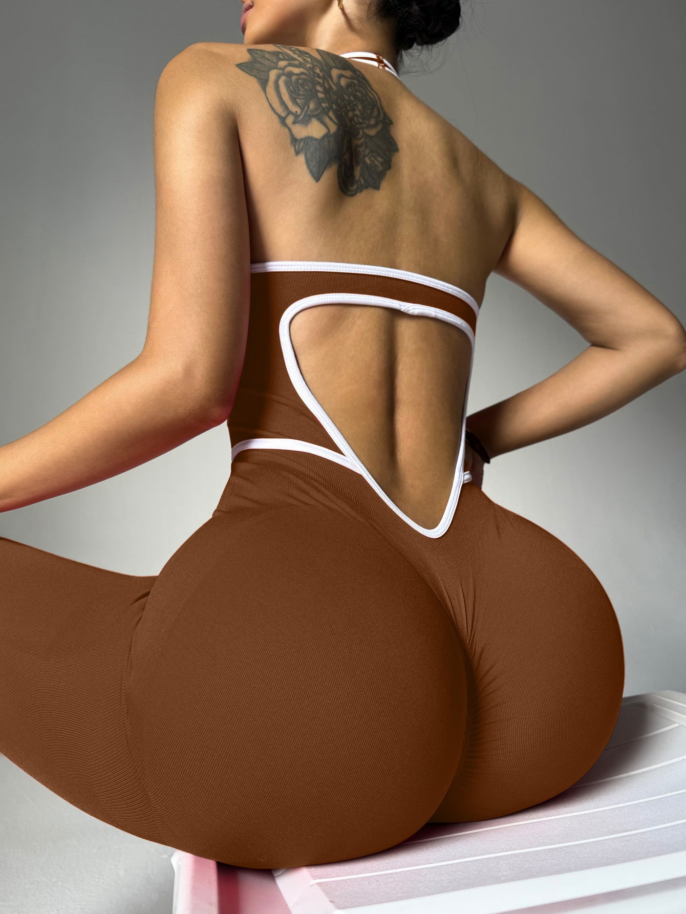 Combinaison de yoga taille haute pour femmes avec bloc de couleurs