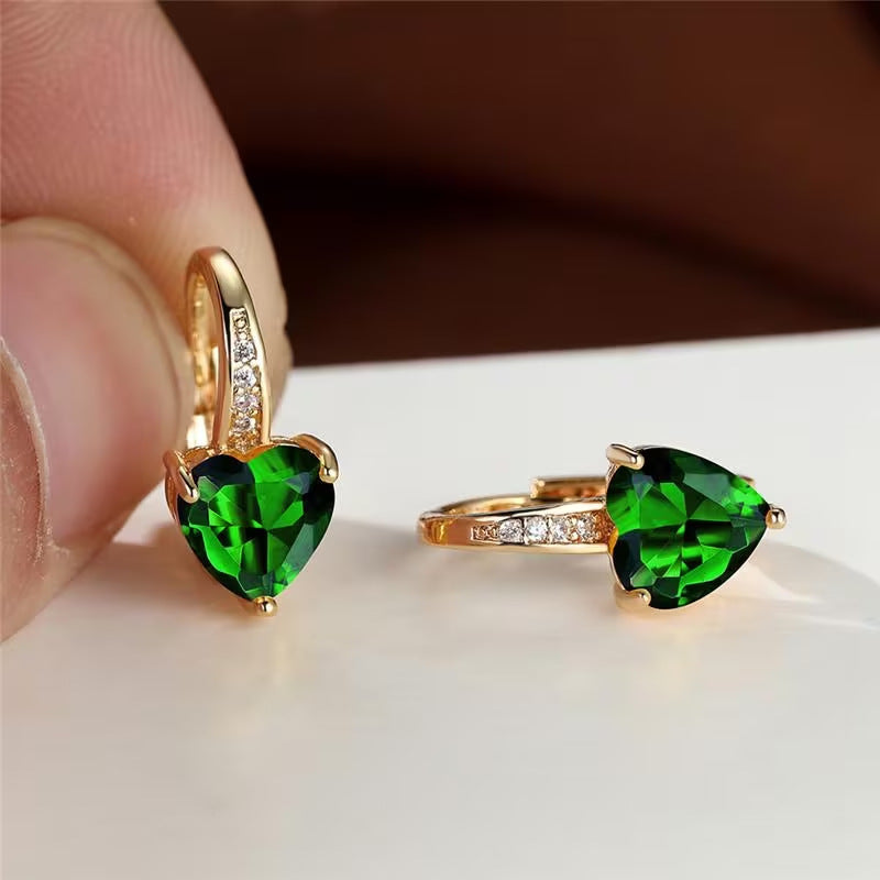 Boucles d'oreilles pour femme en cuivre ornées de zircons en forme de cœur