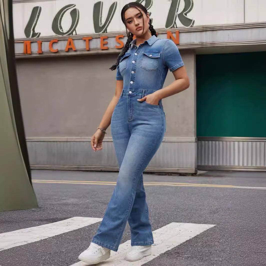 Combinaison en jean stretch avec taille élastique