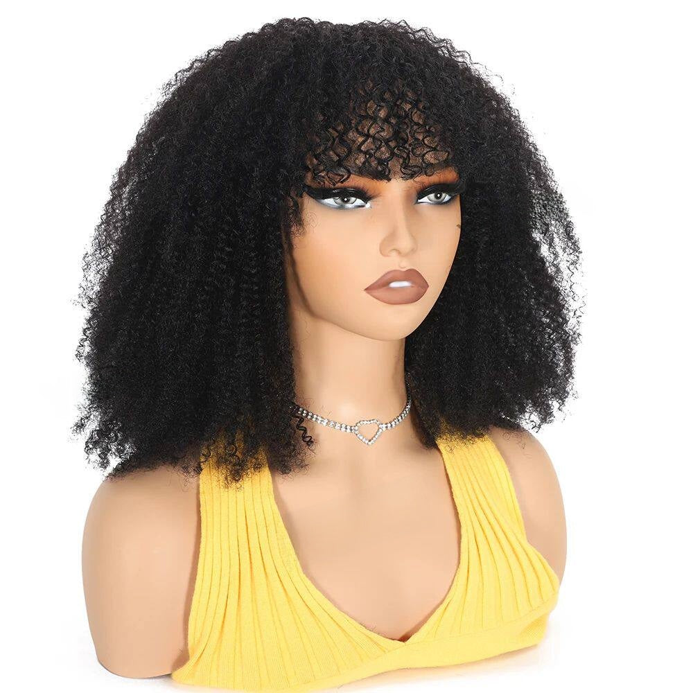 Perruques en cheveux humains afro fris�s avec frange
