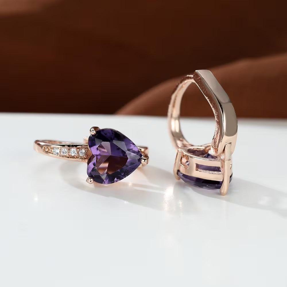 Boucles d'oreilles pour femme en cuivre ornées de zircons en forme de cœur