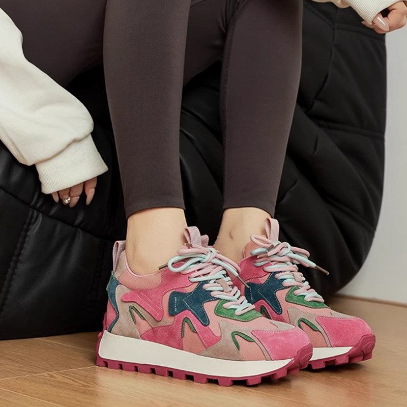Baskets compensées roses pour femmes, chaussures décontractées