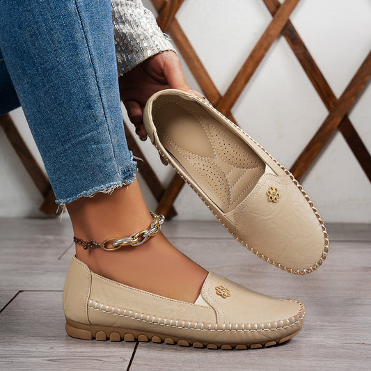 chaussures : Mocassins plats rétro pour femmes de couleur unie