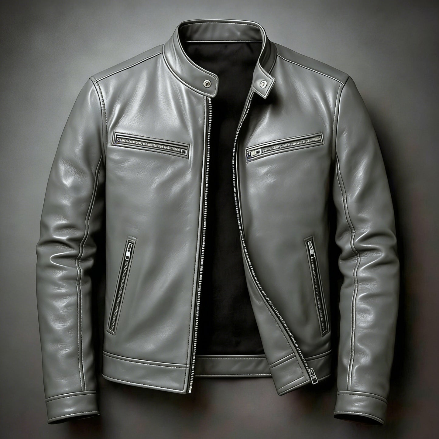 Veste Homme en Cuir PU à Col Montant