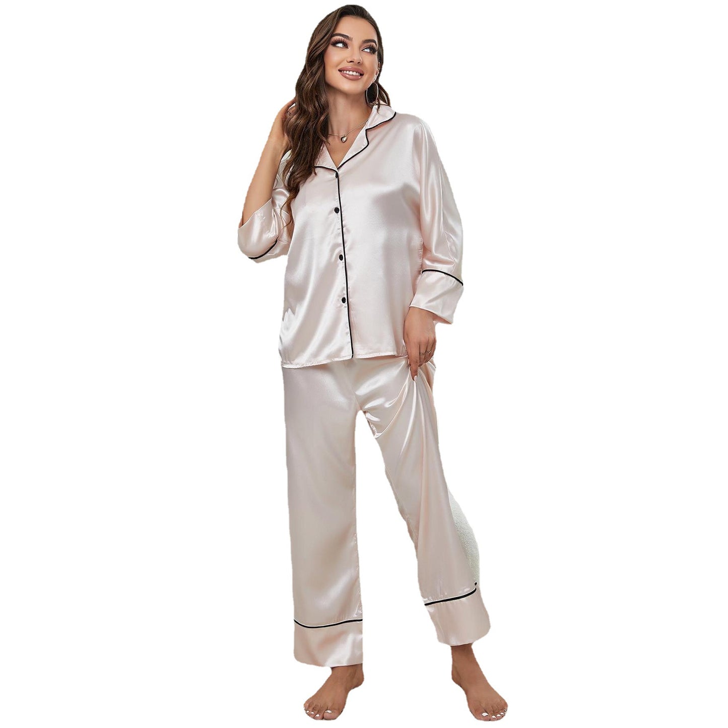Ensemble de pyjama en soie glacée pour femmes avec manches longues et pantalon