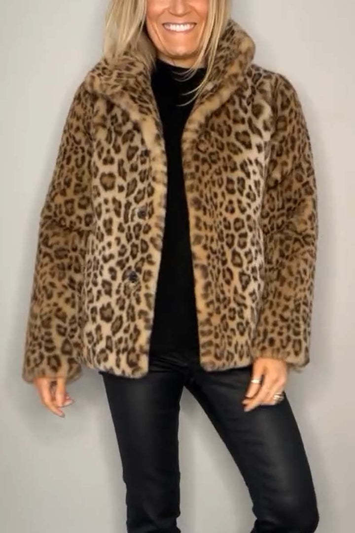 Manteau mi-long en peluche à imprimé léopard style western tendance automne/hiver