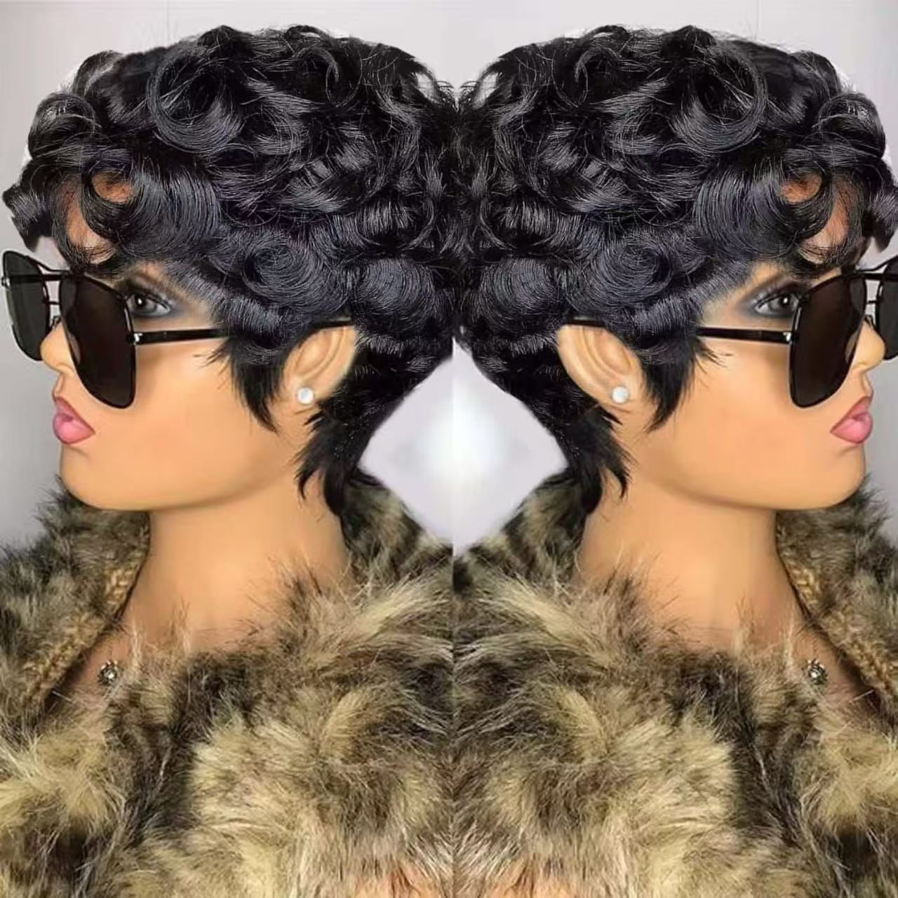 Perruque courte en cheveux humains bouclés