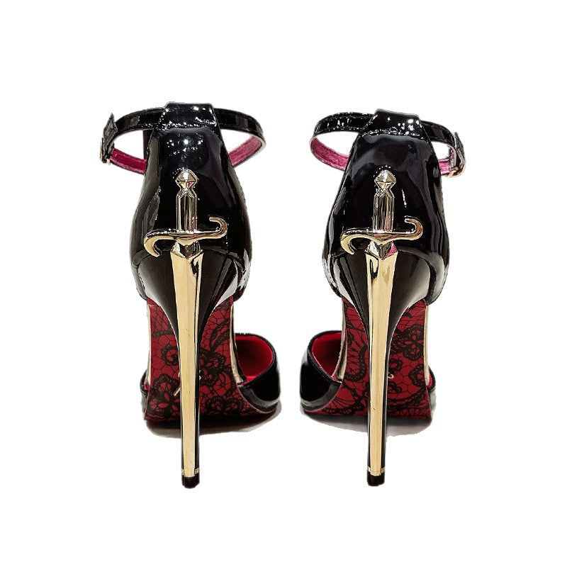 Escarpins à talons aiguilles pour femme, bout pointu et semelle rouge