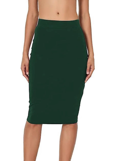 Jupe crayon taille haute à taille élastique et longueur genou