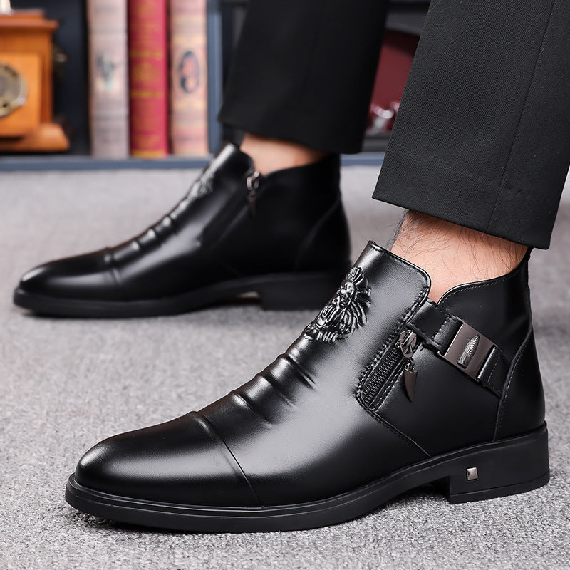 Bottes rétro en cuir à cheville avec chaîne latérale
