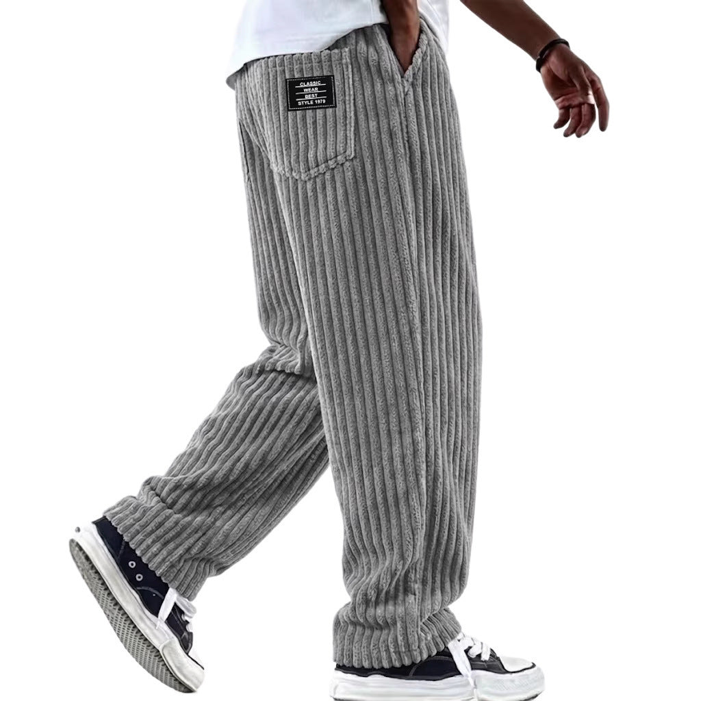 Pantalon décontracté pour hommes en velours côtelé à rayures verticales