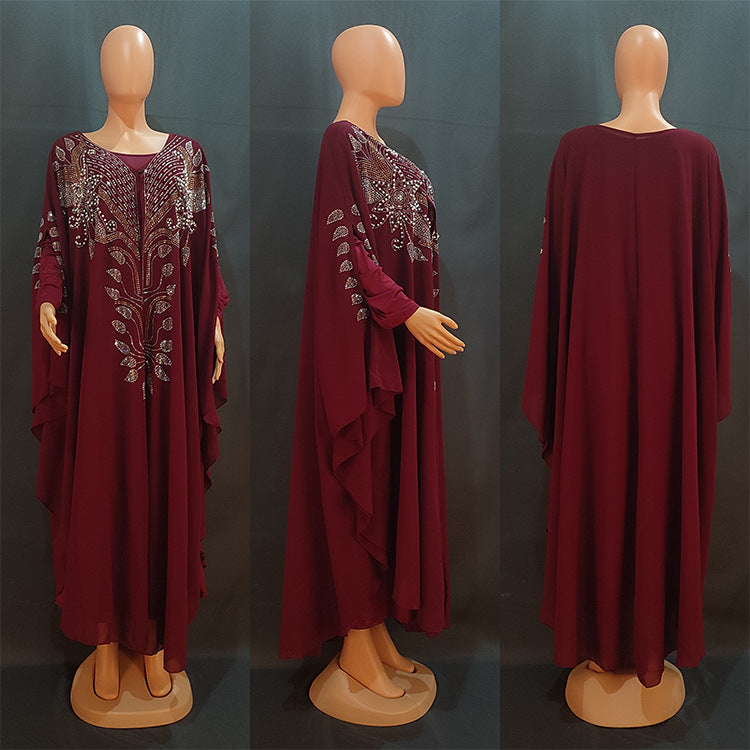 Habit :Robe ethnique en mousseline et strass pour femme grande taille