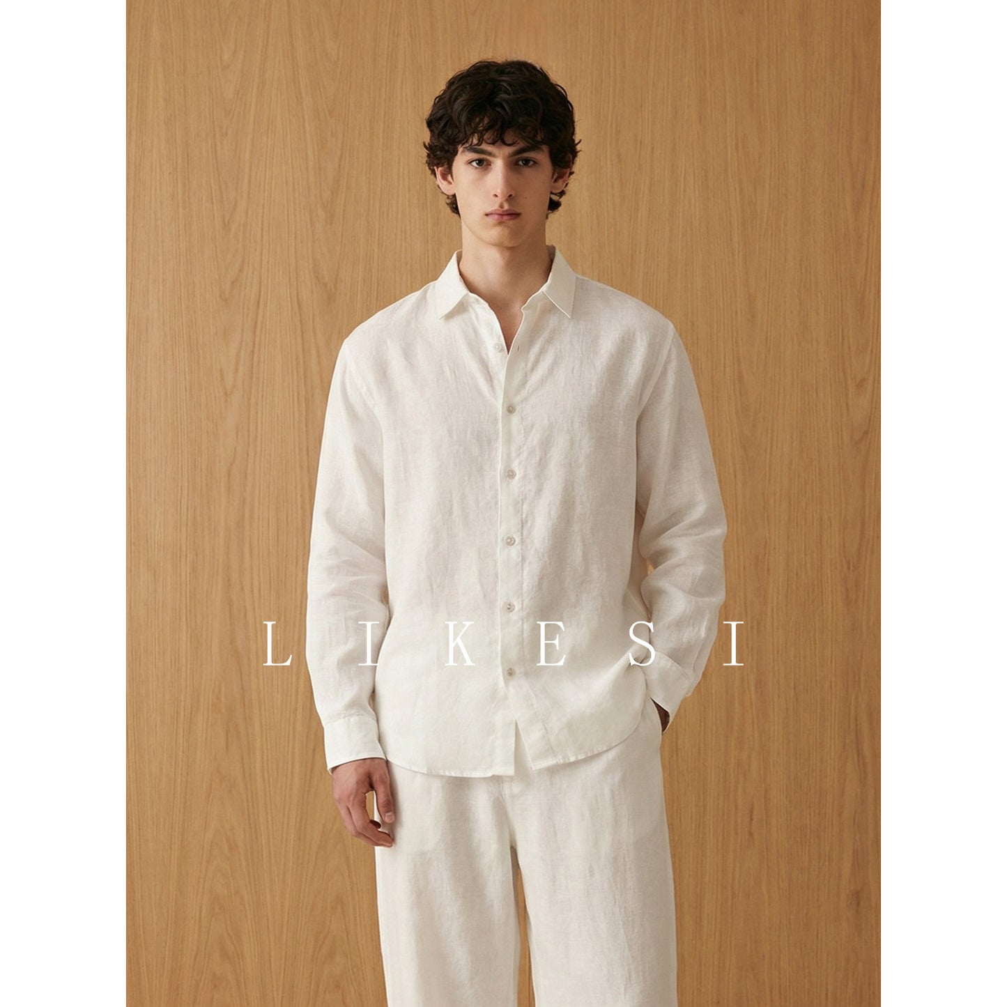 Chemise en lin pur de style italien à coupe décontractée