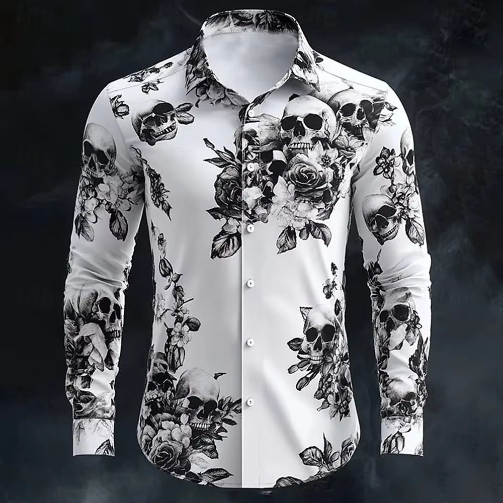 Chemise décontractée imprimée gothique, coupe ample, manches courtes