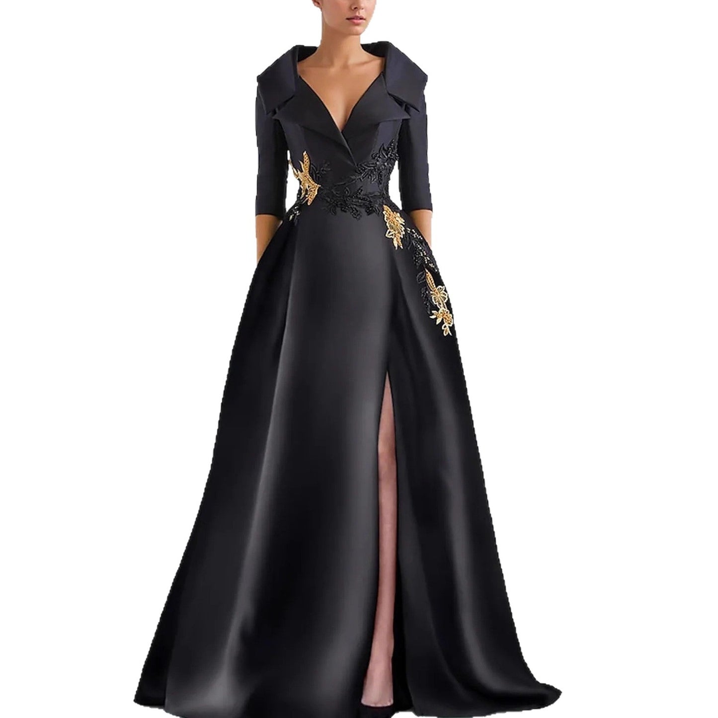 Robe de soirée élégante fendue avec décolleté en V