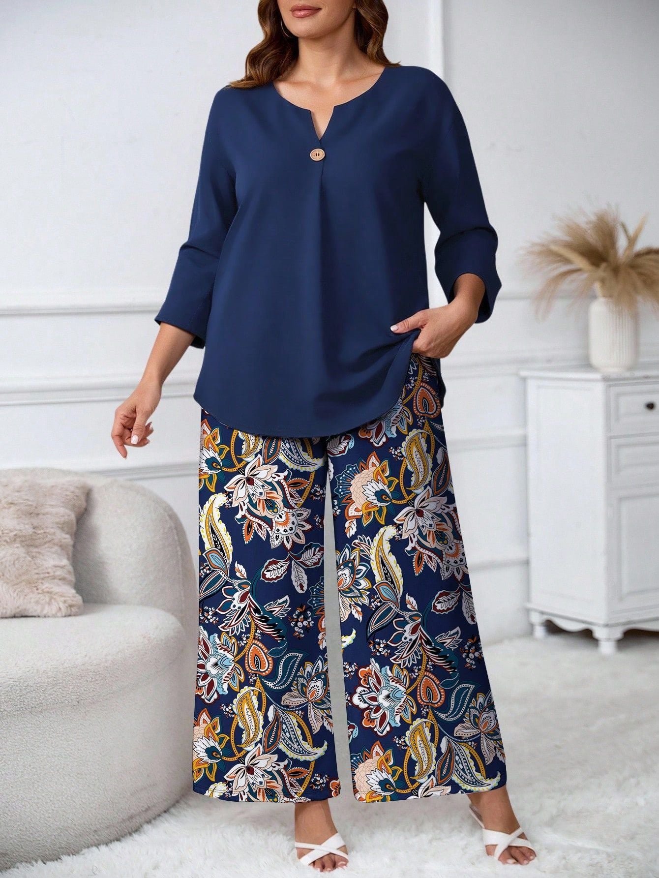 Ensemble chemise et pantalon à imprimé floral