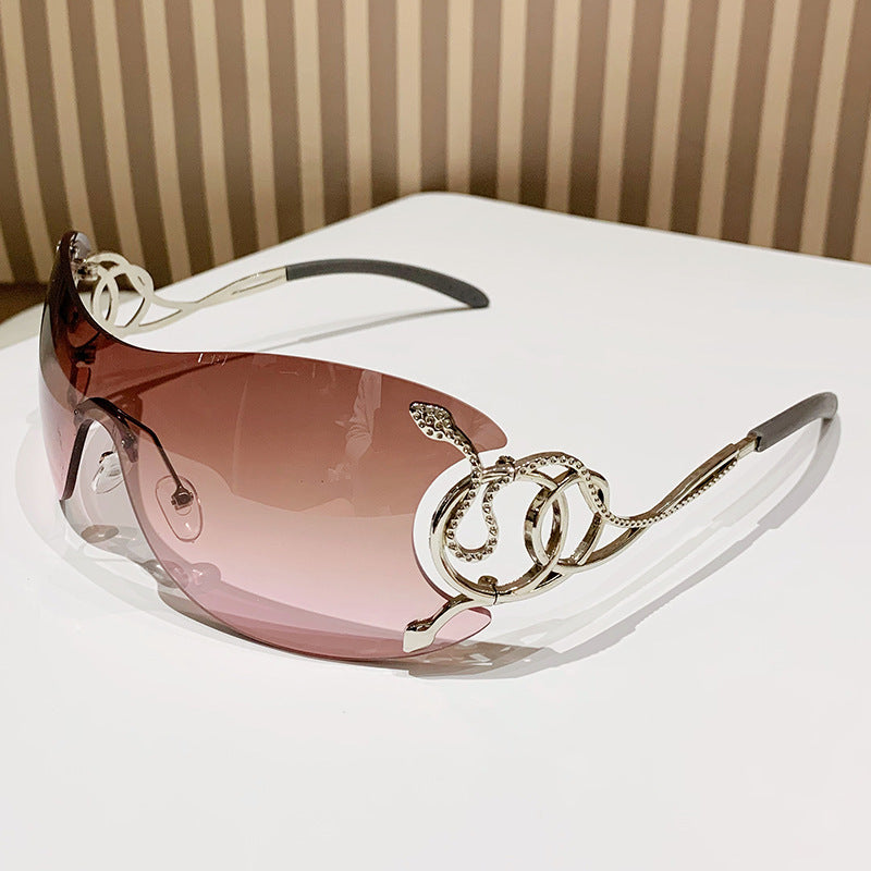 Lunettes de soleil à large monture dégradé violet rose style Y2K