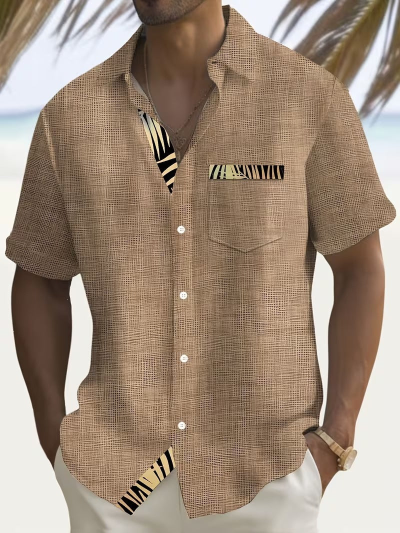 Chemise d'été imprimée européenne et américaine à manches courtes pour homme, coupe ample, grande taille, col à revers.