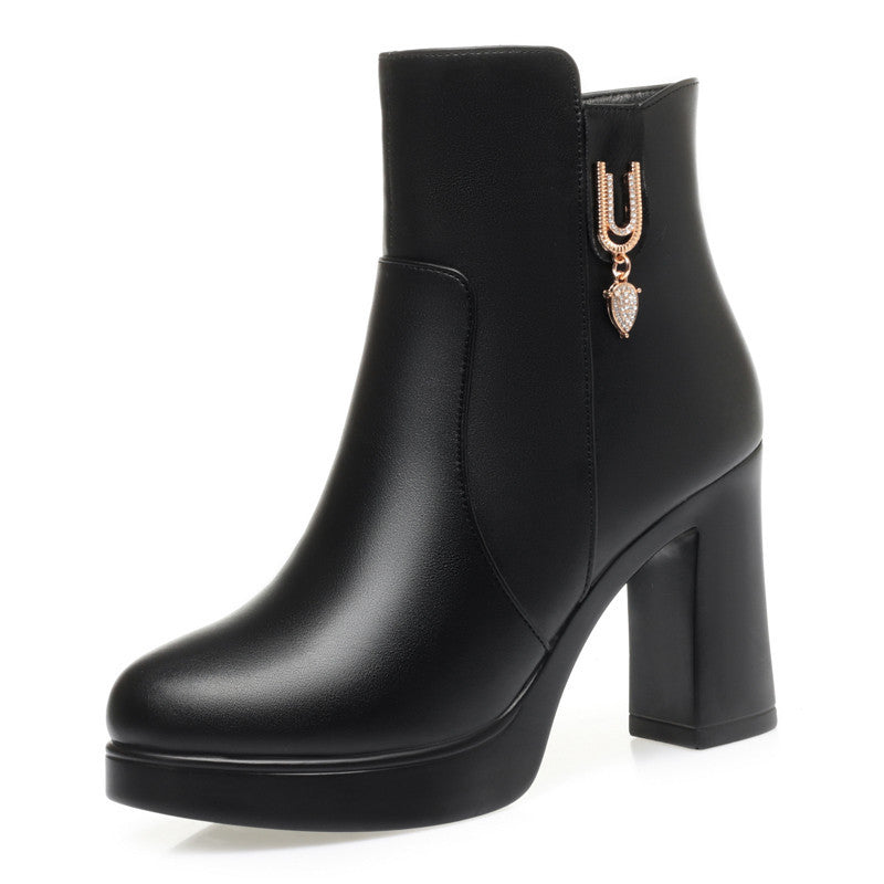 Bottes d'hiver à talons épais pour femmes avec doublure en peluche