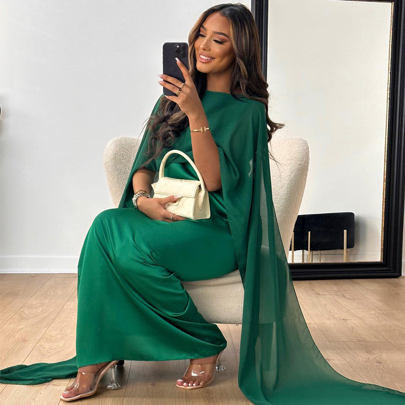 Robe en satin à taille haute pour femmes avec mesh