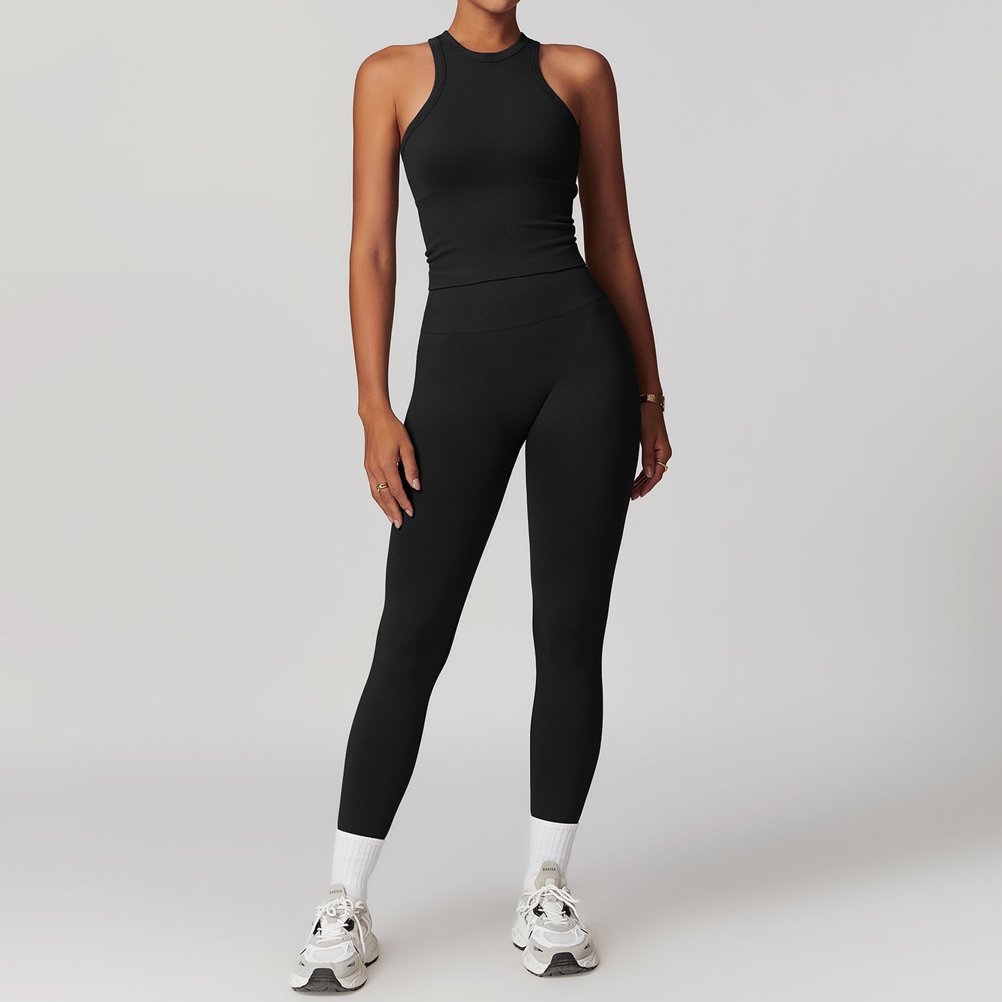 Ensemble de yoga dos nageur sans coutures avec taille côtelée