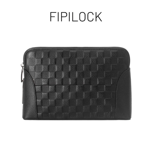 Pochette en cuir véritable avec fermoir empreinte digitale