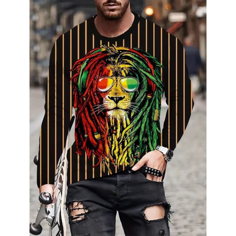 T-shirt homme manches longues à col rond avec impression numérique 3D
