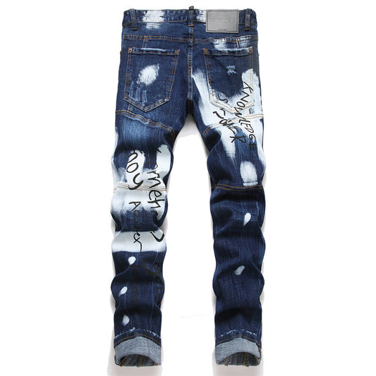 Jean slim stretch patchwork déchiré style punk
