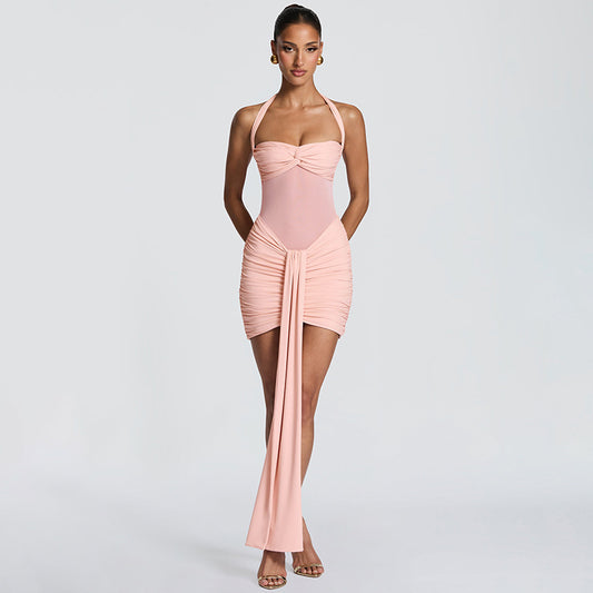 Robe courte dos nu en maille unie pour femme