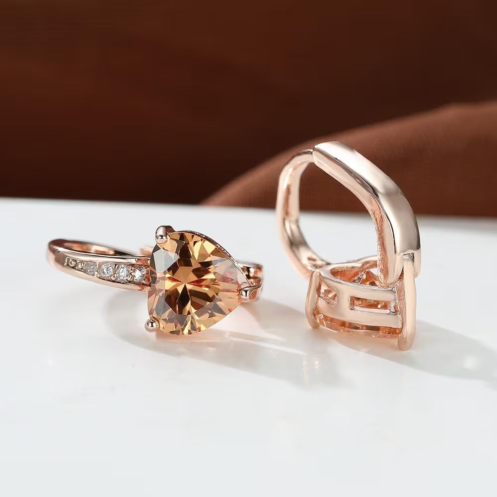 Boucles d'oreilles pour femme en cuivre ornées de zircons en forme de cœur
