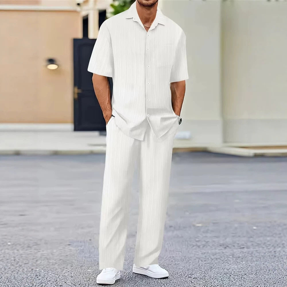 Habit :Chemise en cardigan boutonné pour homme à la plage, pantalon décontracté