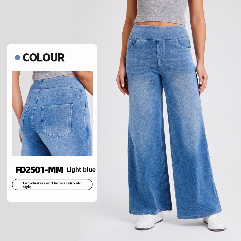 Pantalon en denim large à taille haute pour femme