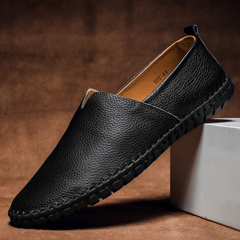 Chaussures décontractées en cuir respirant pour hommes à enfiler