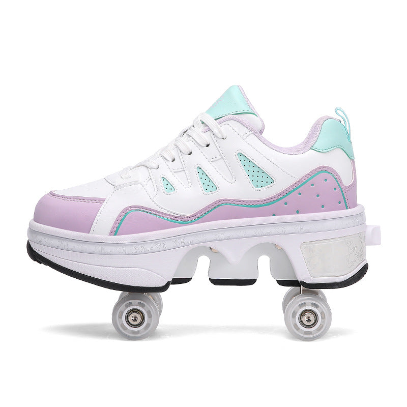 Chaussures de patin à roulettes transformables avec lumières LED