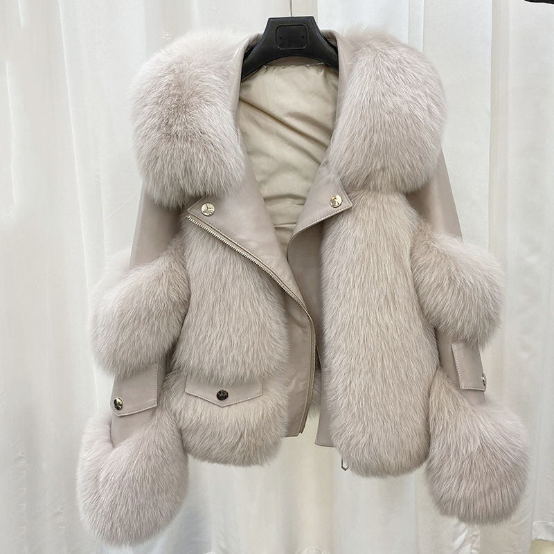 Manteau d'hiver pour femme en fausse fourrure et similicuir, avec rembourrage en coton et col à revers, chaud et confortable