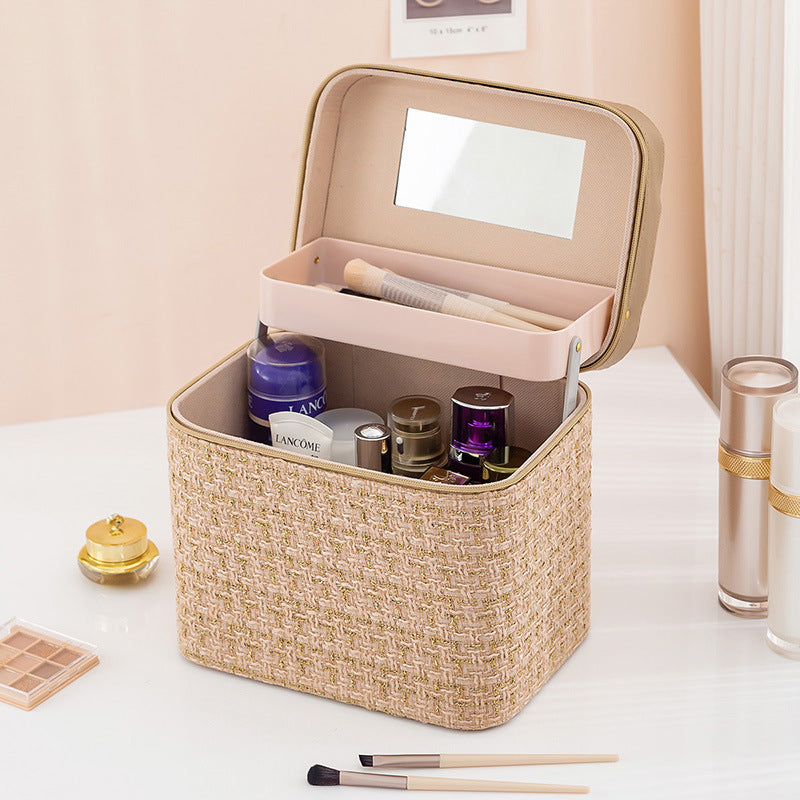 Étui de rangement cosmétique portable à double couche