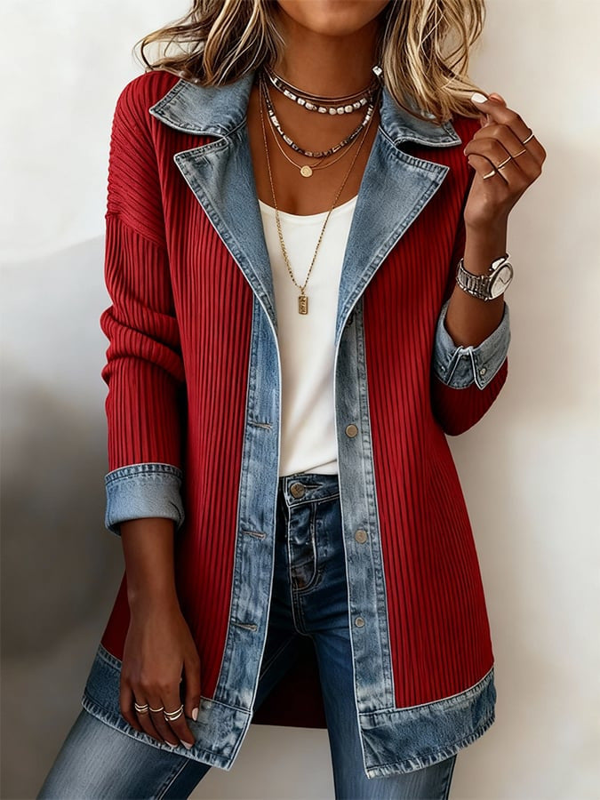 Veste patchwork élégante à manches longues pour femmes