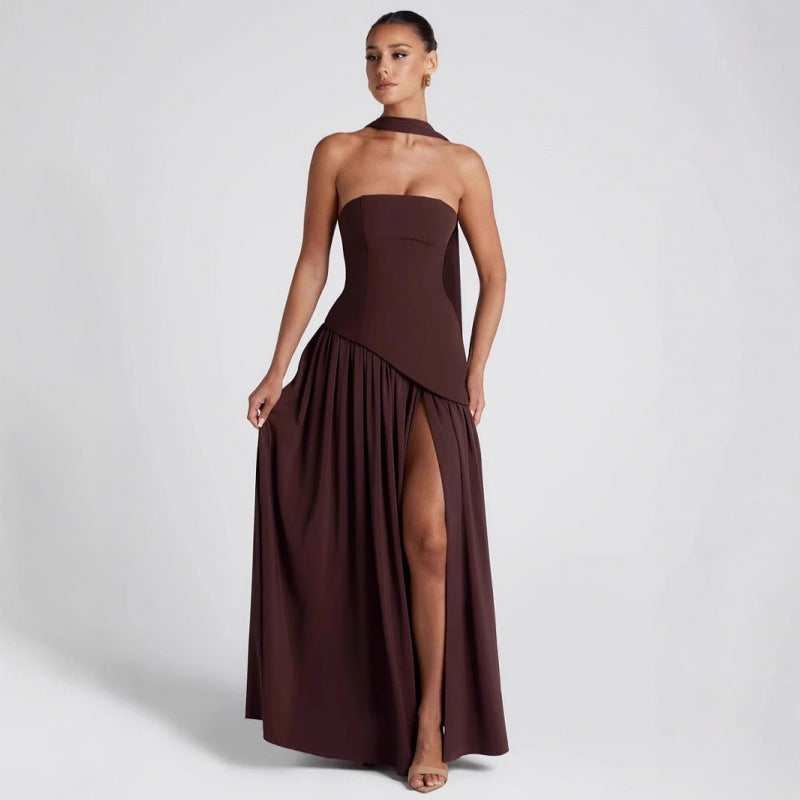 Robe longue pour femmes avec fente et bustier tube