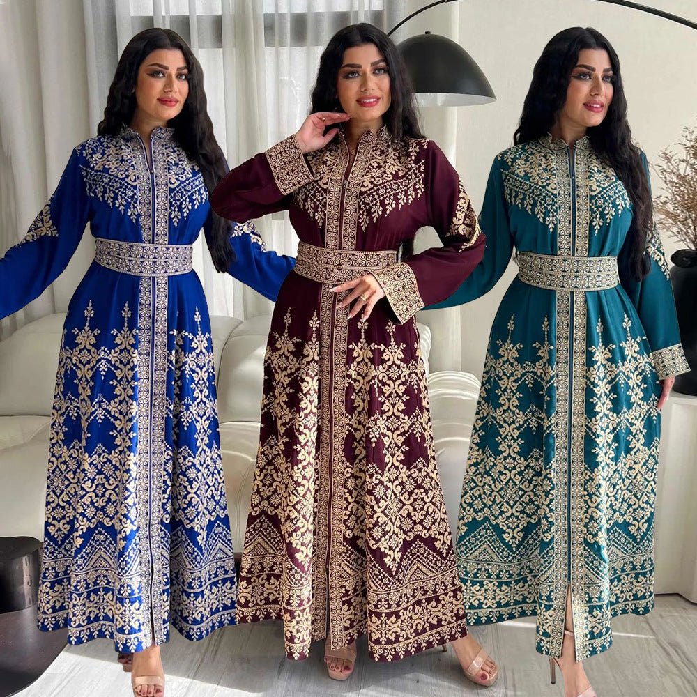 Robe longue zippée à imprimé ethnique