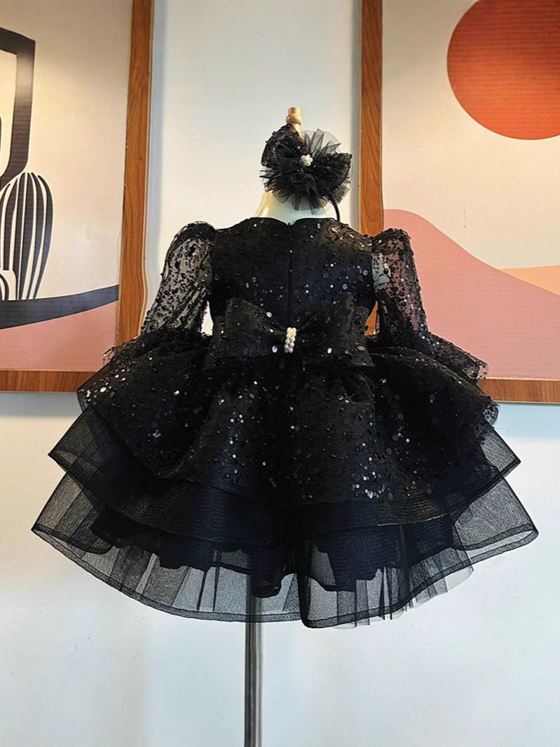 Robe de performance princesse noire pour filles