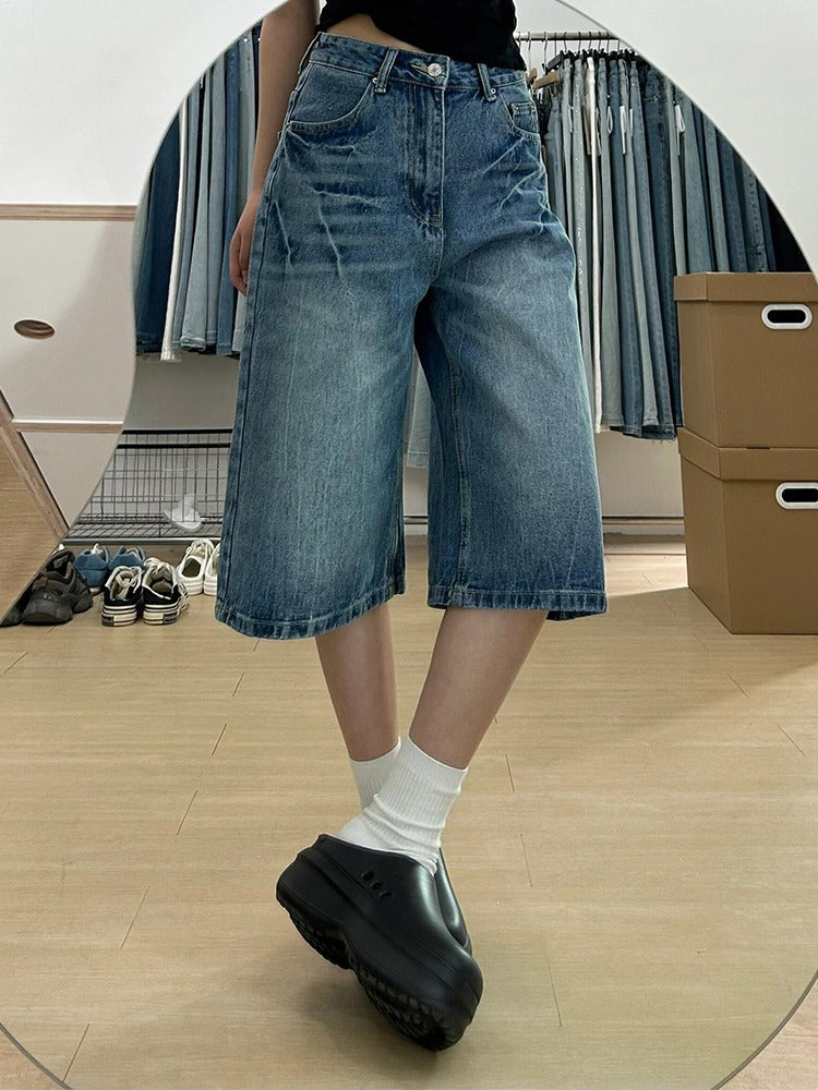 Pantalon en jean large et raccourci en bambou avec strass