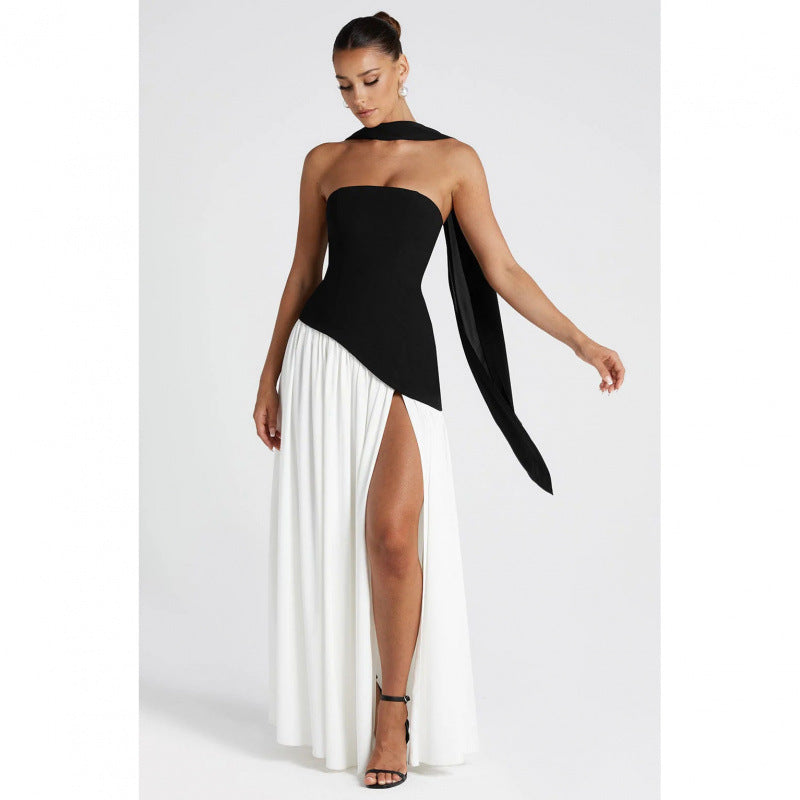 Robe longue pour femmes avec fente et bustier tube